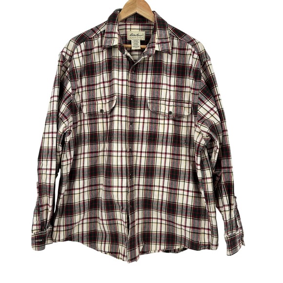 Eddie Bauer‎ Flannel Pocket Shirt Plaid Button LS Outdoor Large vtg Tartan Work - Picture 1 of 8